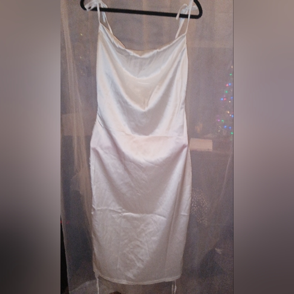 White Satin Cowl Neck Dress